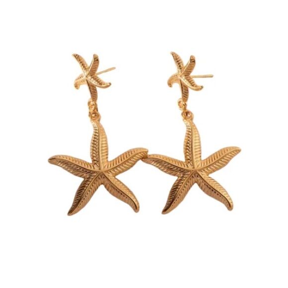 Gold Starfish Dangle Earrings A1456 - Picture 3 of 4